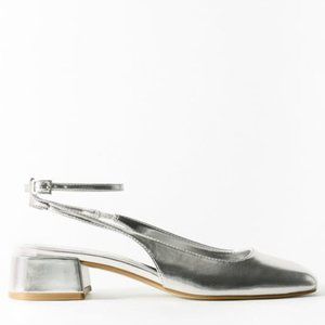 Metallic Silver Block Heel
